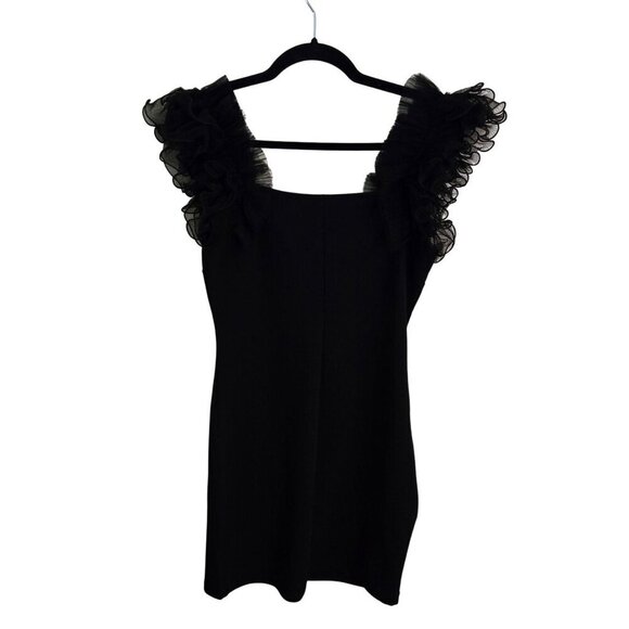Thirty Thirty LA NWT Black Organza Ruffled Sleeve Bodycon Mini Dress Size L - Picture 2 of 6